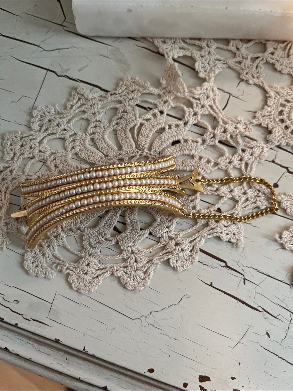 Gold Pearl Multi-Row barrette/ ponytail holder– Elegant Women’s hair Jewelry